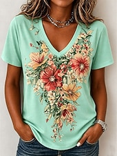 economico T-shirt floreale-Per donna Maglietta Stampato Floreale Grafico Elegante Classico Casual Manica Corta Scollo a V Top Regolari Casuale Quotidiano Blu Rosa Viola Verde Beige Estate Primavera