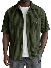  Herren Hemd Freizeithemd Cordhemd Knopfhemd Schwarz Weiß Burgunderrot Marineblau Kaki Kurzarm Einfach Hemdkragen Lässig Täglich Fronttasche Bekleidung Elegant Mode Lässig