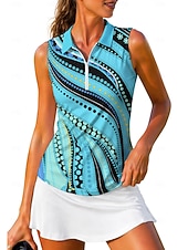 abordables Camisa de Mujer-Mujer Geométrico Abstracto Tops Camisa deportiva Camisas de polo Camiseta de tenis Sin Mangas Cremallera Floral UPF50+ Resistente a los rayos UV Alta elasticidad Dispersor de humedad Transpirable