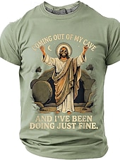  Camisa T-Shirt Cristiana Graciosa Hombre Biblia Salí de mi cueva y he estado muy bien Resurrección de Jesús Meme Humor Camiseta Gráfica Casual de Manga Corta Regalo para la Iglesia Ropa de Diseñador