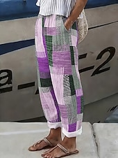economico Fondi-Per donna Pantaloni effetto lino Gamba larga Pantaloni casual Pantaloni Estivi Vacanza Moda Streetwear Lunghezza alla caviglia Misura del girovita medio Grafico A righe Astratto Coulisse Patchwork