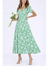 abordables Vestidos florales-Mujer Vestido Midi Vestido bohemio Vestido de verano Vestido informal Elegante Bohemia Vacaciones Playa Festivos Cita Ajuste regular Floral Graphic Manga Corta Escote en Pico Azul Piscina Rosa Verde