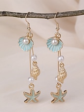 cheap Women's Earring-Women's Bohemian Alloy Starfish Shell Tassel Earrings, Multi-Color Beach Drop Dangle Earrings for Vacation Travel, Resort Style and Everyday Casual Wear