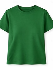 abordables Camiseta lisa-Camisetas de mujer 100% algodón - Camiseta vintage de manga corta y cuello redondo de calidad