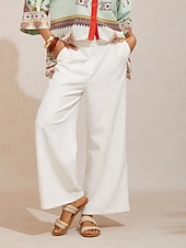 baratos Calças de perna reta-Calça reta em sarja levemente elástica com cintura elástica