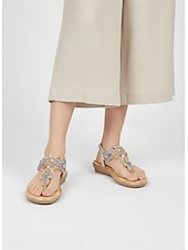 ieftine Sandale plate-sandale plate de damă auriu cu strasuri – sandale boeme elegante cu curea în T pentru vară, vacanțe la plajă și ieșiri casual
