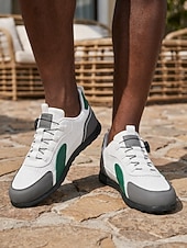 baratos Homens-Tênis casuais masculinos brancos e verdes com cadarço, leves e confortáveis para caminhada, respiráveis e com um toque de elegância, ideais para resorts, viagens de férias, momentos de lazer em destinos tropicais e para o dia a dia no verão.