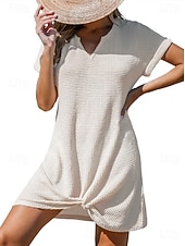 cheap Plain Dress-Women's Mini Dress T Shirt Dress Tee Dress Summer Dress Casual Daily Loose Fit Plain Short Sleeve V Neck Blue Black Light Brown Army Green Summer
