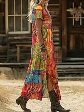  Жен. Платье средней длины Платье в стиле бохо Повседневное платье Платье A-силуэта Платье с принтом Винтаж на открытом воздухе Отпуск выходные Стандартный Цветочный принт Графика Абстракция