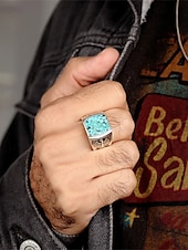 billige Menns smykker-Herre bohemsk ring i legering og turkis, vintage statement-signetring i flere størrelser for strandferie, uformelle sommerantrekk og hverdagsbruk
