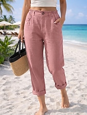 ieftine Pantalonii-Pentru femei Pantaloni cu aspect de in Pantaloni casual Vacanță De Bază Lungime până la glezne Talie Înaltă Comfortabil Inelastic Vacanță Oficial Stradă Albastru piscină Gri Închis Caisă Negru Var