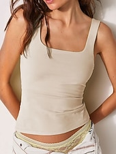 abordables Réservoir Simple-Femmes Débardeur T-shirt sans manches T-shirt Couleur Unie Mode Classique Occasionnel Sans manches Col en U Hauts Réguliers Quotidien Sortir Week-end Noir Blanche Vin Gris foncé Abricot Été Printemps