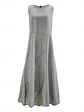  Damen Midikleid Freizeitkleid Gestreiftes Kleid A Linie Kleid Elegant Mode Täglich Urlaub Normale Passform Gestreift Ärmellos Rundhalsausschnitt Blau Schwarz Khaki Sommer Frühling