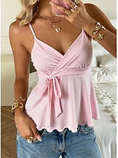 economico Serbatoio Semplice-Per donna Camicia Tinta unica Semplice Elegante Bohemien Attivo Senza Maniche Scollo a V Top Regolari Casuale Verde primavera Nero Blu scuro Rosa Estate Primavera