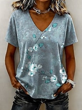 economico T-shirt floreale-Per donna Maglietta Stampato Floreale Grafico Elegante Classico Casual Manica Corta Scollo a V Top Regolari Casuale Quotidiano Blu Rosa Viola Verde Estate Primavera