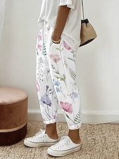 abordables Bas-Femmes Pantalon effet lin Jambe large Pantalon décontracté Pantalon d'été Vacances Mode Streetwear Longueur complète Taille Moyenne Fleuri Graphique Avec Poches Taille Élastique Imprimé Confortable