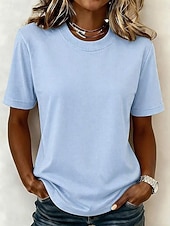 abordables T-shirt uni-T-shirt pour femme en 100 % coton tee-shirt haut couleur unie mode élégant basique manches courtes col rond hauts réguliers sortie quotidienne week-end bleu noir blanc jaune vert clair été printemps