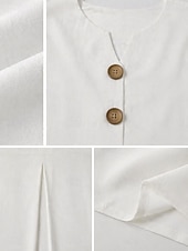 tanie Podstawowe sztuczne sukienki-Damskie Sukienka midi Sztuczna bawełna len Sukienka trapezowa Codzienny Codzienny Luźna Równina Rękaw 3/4 W serek Niebieski Czarny Biały Zielony Lato Wiosna Jesień