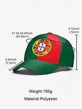 economico Accessori-Cappellino da baseball da uomo in poliestere con i colori della bandiera portoghese, vestibilità regolabile, ideale per tifosi di calcio, eventi calcistici, abbigliamento sportivo casual e attività all'aperto di tutti i giorni.