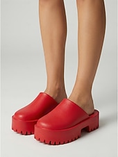 economico Zoccoli e pianelle da donna-mocassini da donna rosso acceso con plateau - comodi zoccoli con suola spessa e punta chiusa e arrotondata &amp;Suola a carrarmato per abbigliamento casual quotidiano, moda street &amp;abiti urbani audaci