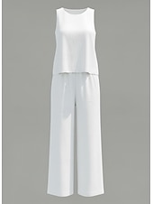 economico Set Coordinati di Lusso-Per donna Set di biancheria in cotone Gilet in cotone e lino Set di Pantaloni Senza Maniche Girocollo Tinta unica Moda Streetwear Casuale Quotidiano All'aperto Bianco Giallo Beige Estate Vestibilit