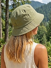 abordables Sombreros de mujer-Sombrero de pescador informal de algodón para mujer, sombrero de sol elástico ajustable en varios colores para vacaciones en la playa, uso diario informal, viajes y estilo veraniego al aire libre.