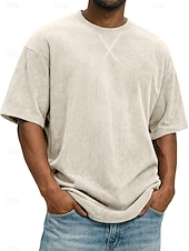 preiswerte Cordhosen T-Shirts-Herren T Shirt Cordhemd T-Shirt Kurzarm Rundhalsausschnitt Sommer Frühling Einfarbig Gestreift Grubenstreifen Mode Basic Weich Kord Urlaub Straße Alltagstauglich Schwarz Weiß Hellgrün Top T-Shirt für