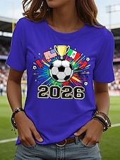 お買い得  ワールドサッカーの試合-女性用 Tシャツ プリント グラフィック サッカーチーム スタイリッシュ クラシック カジュアル 半袖 クルーネック レギュラートップス 日常 ブルー ブラック ホワイト ルビーレッド 夏 春
