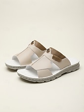 baratos Homens-Sandálias masculinas de couro sintético bege com tira ajustável, respiráveis, ideais para férias de verão na praia.