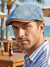 economico Cappelli da uomo-Berretto regolabile da uomo in denim e cotone, modello newsboy a cappello piatto multicolore, ideale per vacanze al mare, viaggi, guida e abbigliamento casual di tutti i giorni.