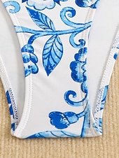 preiswerte Einteiler-Damen Badeanzug Einteiler Bikini Hohe Taillenlinie Bademode Gerafft Patchwork Urlaub Strandbekleidung Blumen Grafik Neckholder Ärmellos Badeanzüge
