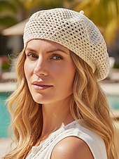 baratos Chapéus Femininos-Boina feminina boêmia em poliéster vazado respirável, diversas cores à escolha, chapéu leve de verão, perfeito para férias na praia, uso casual diário e acessórios de viagem.