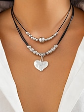 baratos Colar Feminino-Colar feminino boho com pingente duplo em liga metálica, estilo gargantilha com diversos charmes, perfeito para férias na praia, resorts de verão e uso casual no dia a dia.