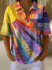  Damen Sommeroberteile Grafik Geometrisch Elegant Vintage Ärmellos Kurzarm Hemdkragen Normale Oberteile Lässig Täglich Schwarz Gelb Violett Purpur Orange Sommer Frühling