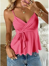 economico Serbatoio Semplice-Per donna Camicia Tinta unica Semplice Elegante Bohemien Attivo Senza Maniche Scollo a V Top Regolari Casuale Verde primavera Nero Blu scuro Rosa Estate Primavera