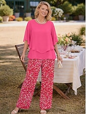  Set di 2 pezzi da donna moda streetwear pantaloni abbigliamento quotidiano maniche corte collo giro floreale grafico vacanza casual quotidiano rosa blu azzurro estate taglio largo