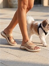 economico Sandali Comodi-Sandali da donna color cammello con supporto plantare – ciabatte leggere e comode con rivetti &amp;sandali imbottiti con design a fibbia e tomaia testurizzata per camminare e viaggiare &amp;abbigliamento