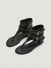 tanie Kobiety-Damskie czarne botki na średnim obcasie z japonkami – stylowe sandały ze skóry ekologicznej z paskami z potrójną klamrą na festiwale muzyczne i imprezy rave &amp;miejska odzież uliczna