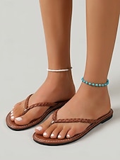 cheap Slide Sandals-Women's Bohemian Floral Print Flip Flops - Tropical Summer Beach Sandals with Braided Straps &amp; Vibrant Flower Patterns for Island Vacations &amp; Poolside Lounging