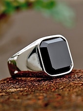 preiswerte Herrenschmuck-Herrenring im Boho-Stil aus Edelstahl mit Naturstein, Statement-Siegelring in verschiedenen Größen für den Alltag, Strandurlaub und Resort-Look