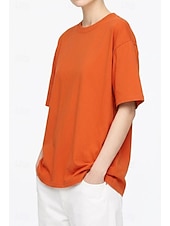 abordables T-shirt uni-T-shirt surdimensionné en 100 % coton pour femme tee-shirt haut couleur unie élégant basique décontracté manches courtes col rond hauts réguliers sports quotidiens sortie noir blanc rose vin bleu
