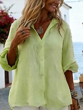  Women's Shirt Solid Color Plain Stylish Casual Long Sleeve Shirt Collar Regular Tops Daily Holiday Buttons Blue White Yellow Pink Summer Spring