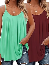 economico Serbatoio Semplice-Confezioni multiple 2 pezzi Per donna Scollo a V Senza Maniche Verde + rosa Canotta Maglietta senza maniche Maglietta Pieghettato Tinta unica Casuale Quotidiano Poliestere Estate