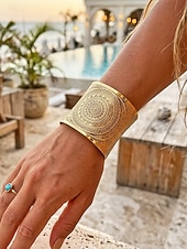 ieftine Bratara de dama-Brățară tip manșetă boemă din aliaj pentru femei, cu model deschis, din aur și argint, pentru vacanță la plajă, ținută casual zilnică, stil resort și bijuterii de vară.