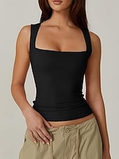  Per donna Maglietta Semplice Moda Elegante Classico Senza Maniche Collo quadrato Top Regolari Quotidiano Uscire Weekend Blu Nero Bianco Viola Marrone Estate Primavera