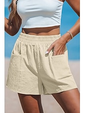 tanie Podstawowe fałszywe dno-Damskie Sztuczna bawełna len Typu Chino Szorty Letnie szorty Urlop Moda Moda miejska Krótki Wysoka talia Równina Kieszeń Elastyczny pas Wygodne Komfort Miękka Elastyczny Na zewnątrz Urlop Ulica