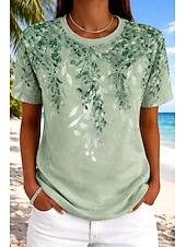 ieftine tricou floral-Pentru femei Tricou Imprimeu Floral Grafic Plante Boemia Hawaiană Stilat Manșon scurt Stil Nautic Topuri obișnuite Casual Zilnic Albastru piscină Alb Roz Îmbujorat Trifoi Vară Primăvară
