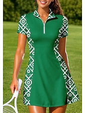 cheap Women's Tennis Dress-Women's Geometric Sports Dress Tennis Polo Dress Short Sleeve Quarter Zip Elastic Sweat-Wicking Breathable Volleyball Tennis Golf Turndown Dress Black Red Blue Tennis Clothing