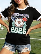  Mujer Camiseta Estampado Graphic Letra Equipo de fútbol Elegante Clásico Casual Manga Corta Cuello Barco Escote Redondo Tops regulares Casual Diario Azul Piscina Negro Rojo Verde Trébol Verano