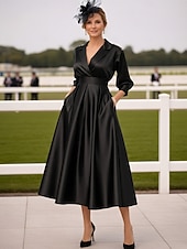 Недорогие Длина щиколотки-А-силуэт Ниже колена Платье для вечеринки Коктейльные платья Свадебное платье для гостей Платье для матери невесты Рукав 3/4 Рубашечный воротник Элегантный стиль Винтаж 1950-е года